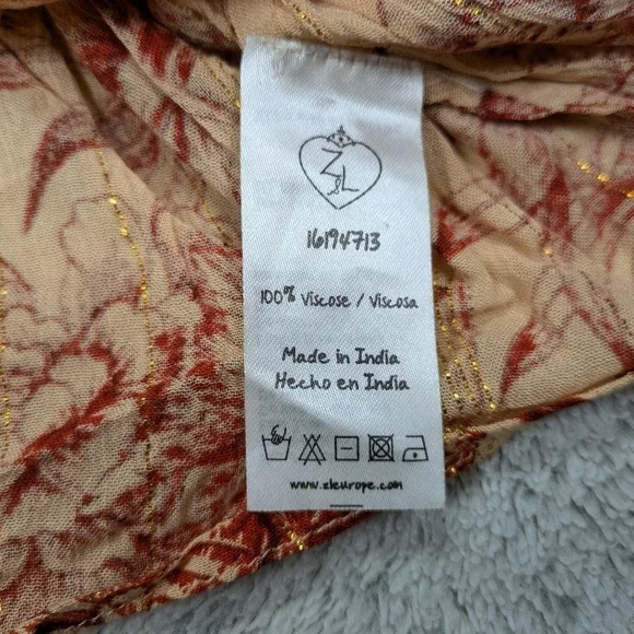 Z&L Top Women's M Beige Red Floral Sleeveless Button Up Ruffle Crop Boho NEW - Picture 6 of 7